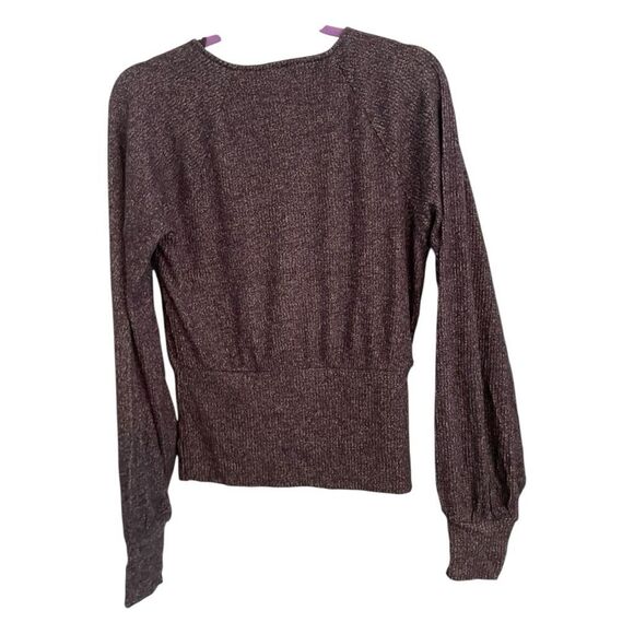 Anthropologie Rocio Surplice Faux Wrap Top Dark Gray Ribbed Knit Long Sleeve M - Picture 5 of 10